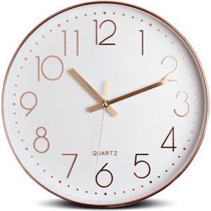 12-Inch Silent Quartz Rose Gold Clock, Battery Operated Decorative Wall Clock